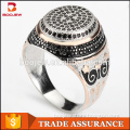 Jewelry Make in Guangzhou star and flower pattern white gold pave seeting 925 silver ring with black stone